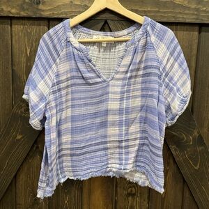 Chelsea & Theodore purple plaid cotton top medium